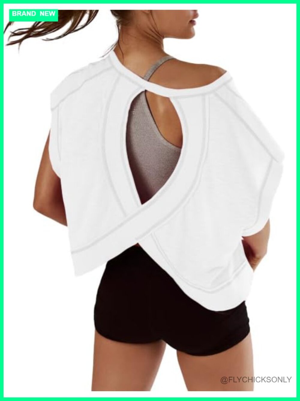 Women Short Sleeve Open Back Workout Crop Top Gym Yoga Athletic Tee